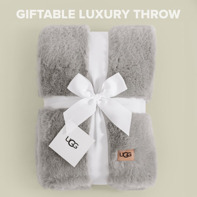 UGG Euphoria Faux Fur Throw Blanket, Oversized Warm Throw for Couch or Chair, Luxury Bedroom Decor, Cozy Soft Blankets, Machine Washable, 50-inch x 70-inch, Seal Grey - Image 3